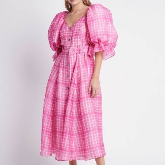 AJE Bungalow MIDI Dress Pink Check • Size 10 • RRP $695 AUD - Picture 6 of 16